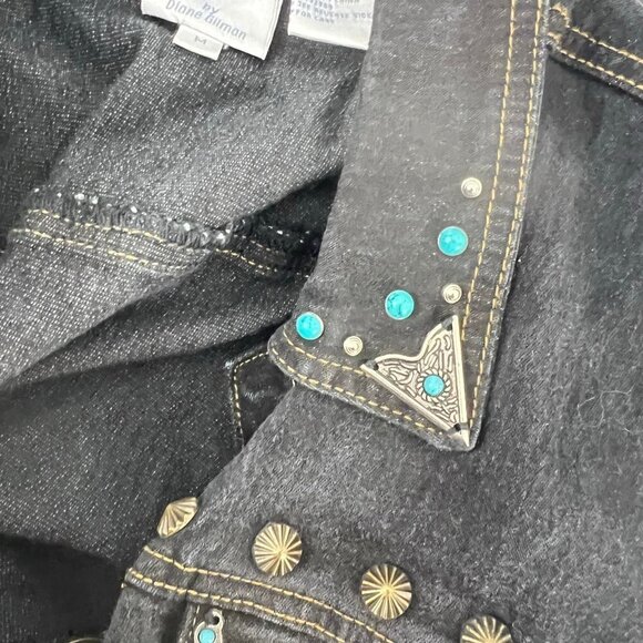 DG2 by Diane Gilman Black Western Stretch Jean Jacket Size M  Faux Turquoise - Picture 4 of 9